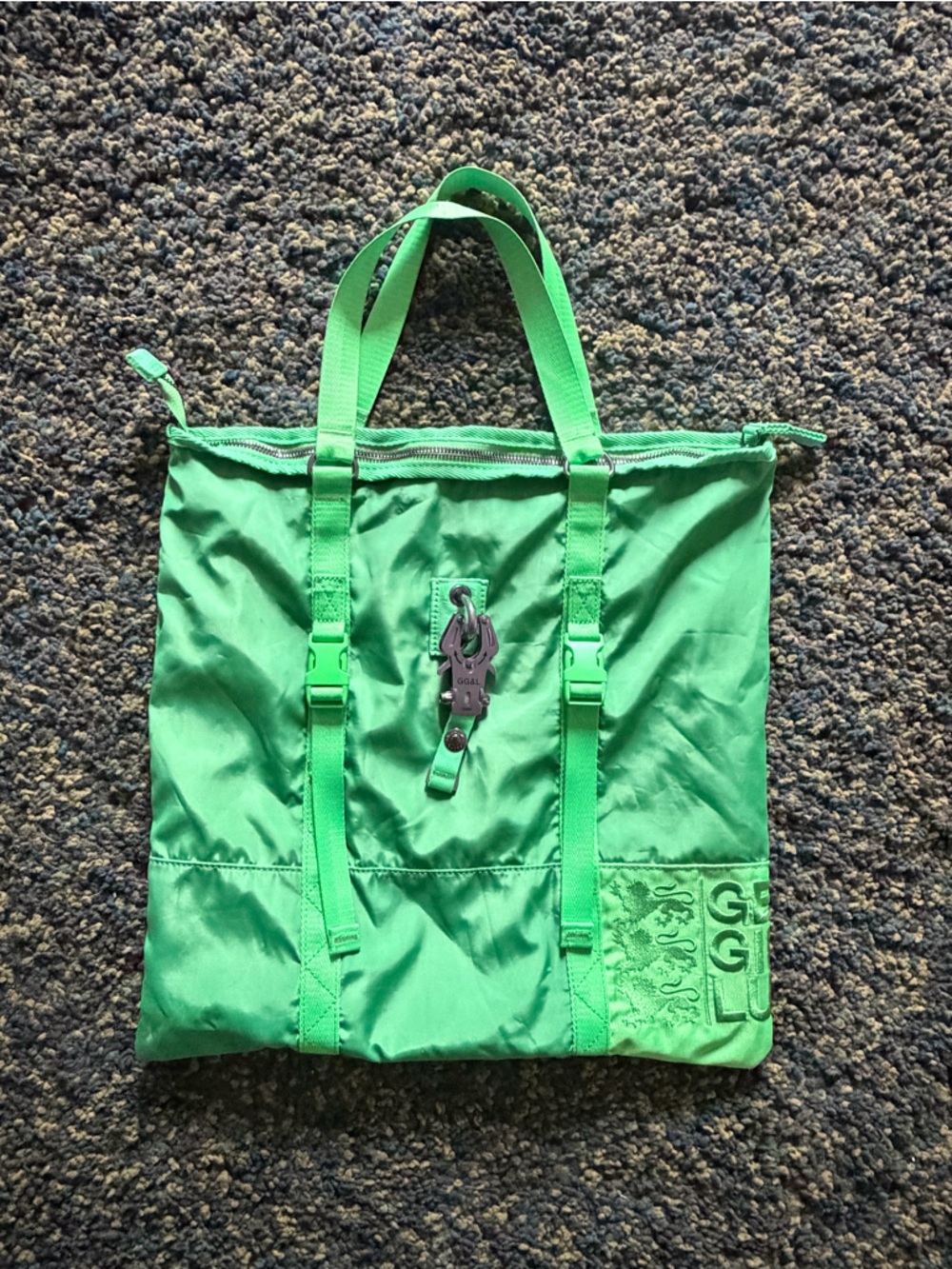 George Gina & Lucy 3HUT UP Bright Green Nylon Tote with Front Buckle Detail